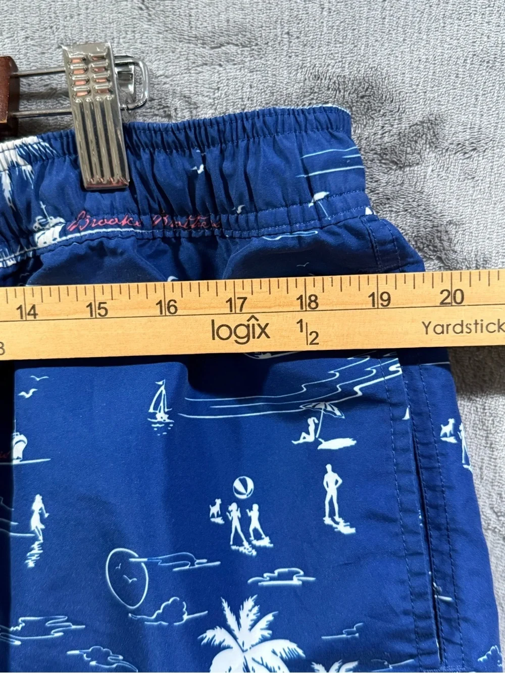 Brooks Brothers Mens Swim Trunks Size L Navy Blue Nautical Sailboat Blueprint
